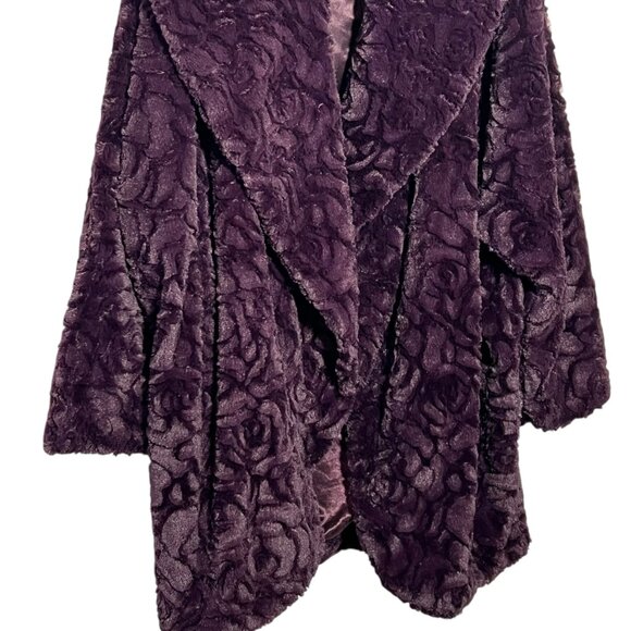 Rare Adrienne Landau Purple Roses Knee Length Oversized Long Coat Plush Luxe 3X - Picture 3 of 14